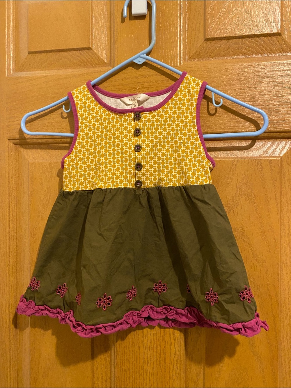 Matilda Jane Yellow, Olive & Pink Sleeveless Ruffle Top